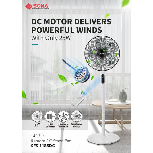 SONA 14” 3-in-1 Remote DC Stand Fan SFS 1189DC